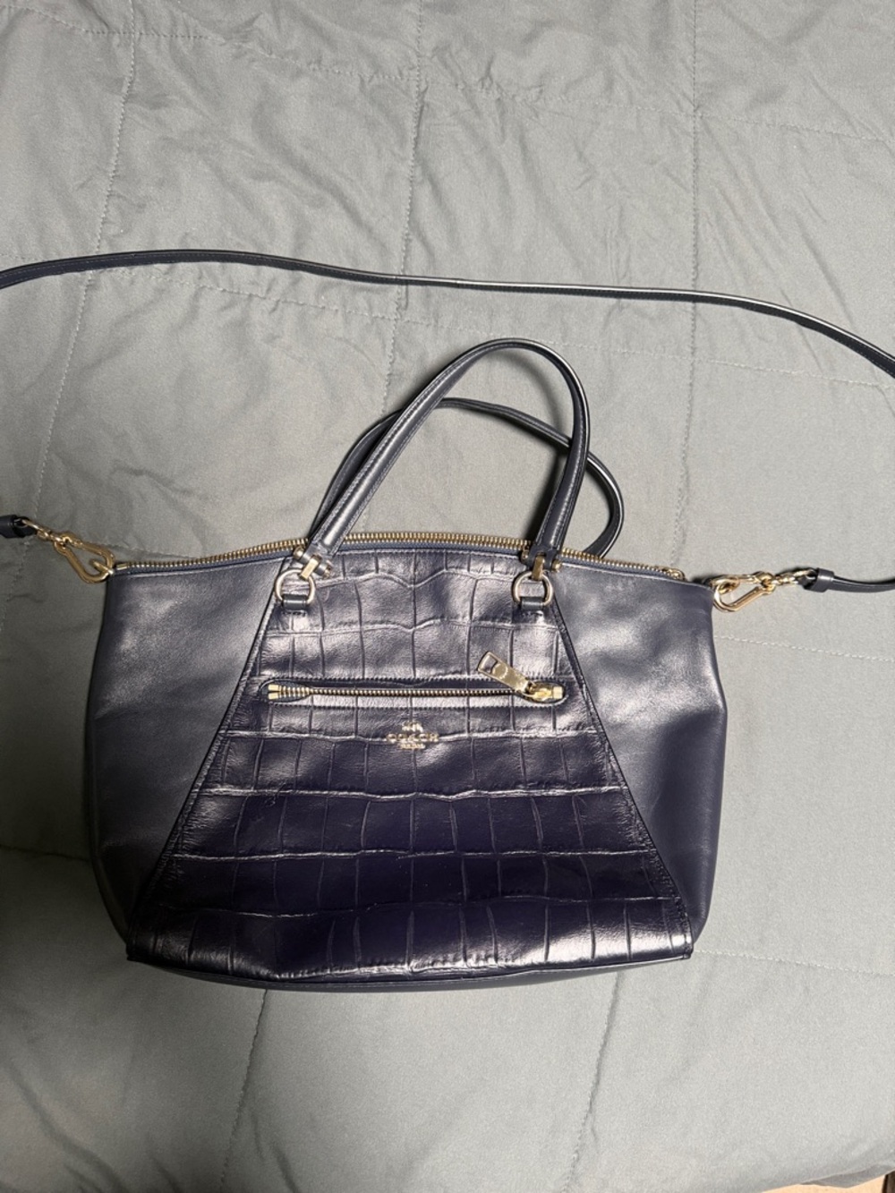 Coach navy Satchel with Gold Hardware